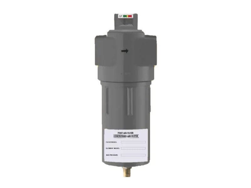 Fusheng / First Air — Filter udara bertekanan seri FAF dengan indikator beda tekanan di kepala housing